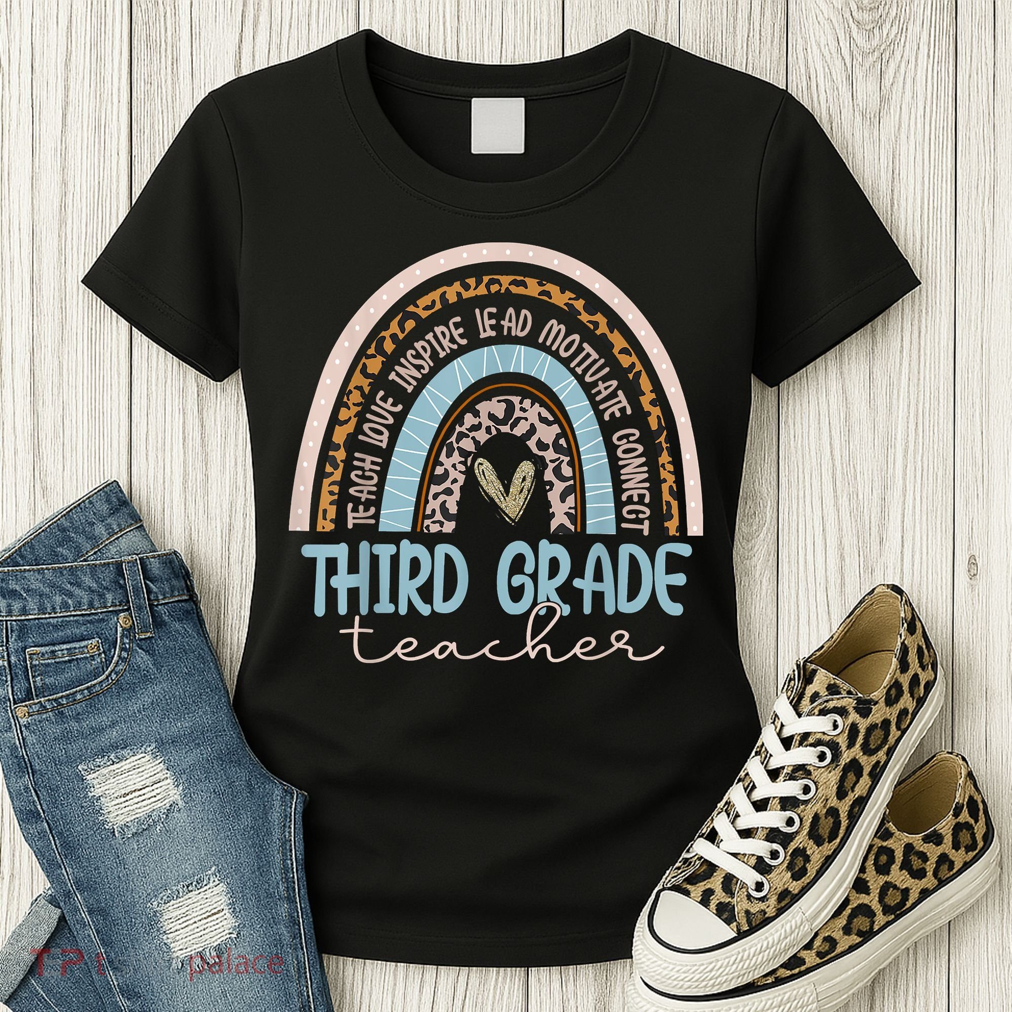 Third Grade Teacher Leopard Rainbow Women's T-Shirt