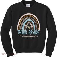 Third Grade Teacher Leopard Rainbow Kids Sweatshirt thumb 0