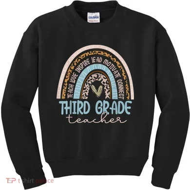 Third Grade Teacher Leopard Rainbow Kids Sweatshirt