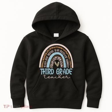 Third Grade Teacher Leopard Rainbow Kids Hoodie
