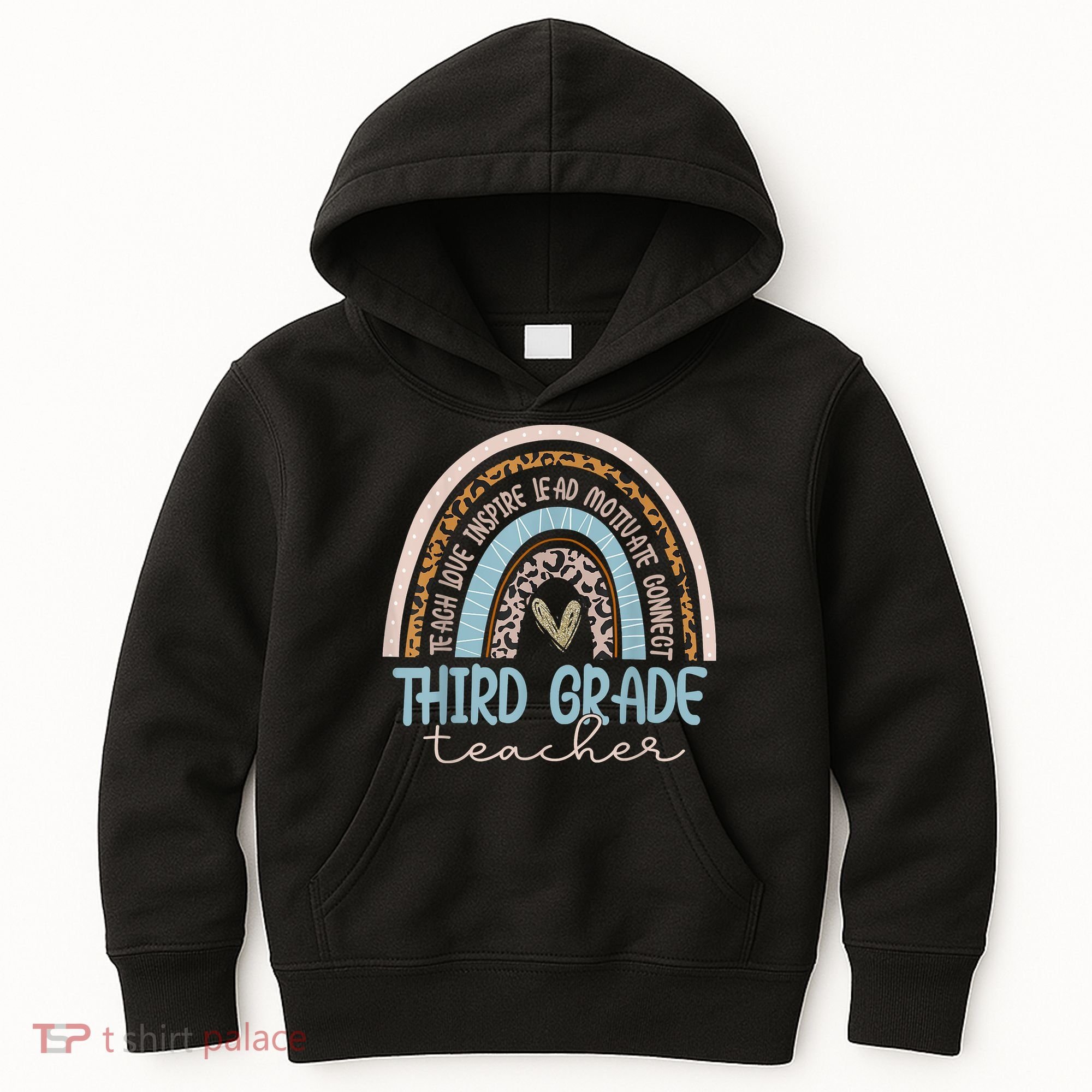 Third Grade Teacher Leopard Rainbow Kids Hoodie