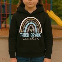 Third Grade Teacher Leopard Rainbow Kids Hoodie thumb 3