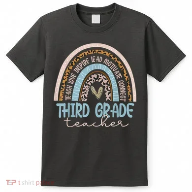 Third Grade Teacher Leopard Rainbow T-Shirt
