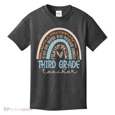 Third Grade Teacher Leopard Rainbow Kids T-Shirt