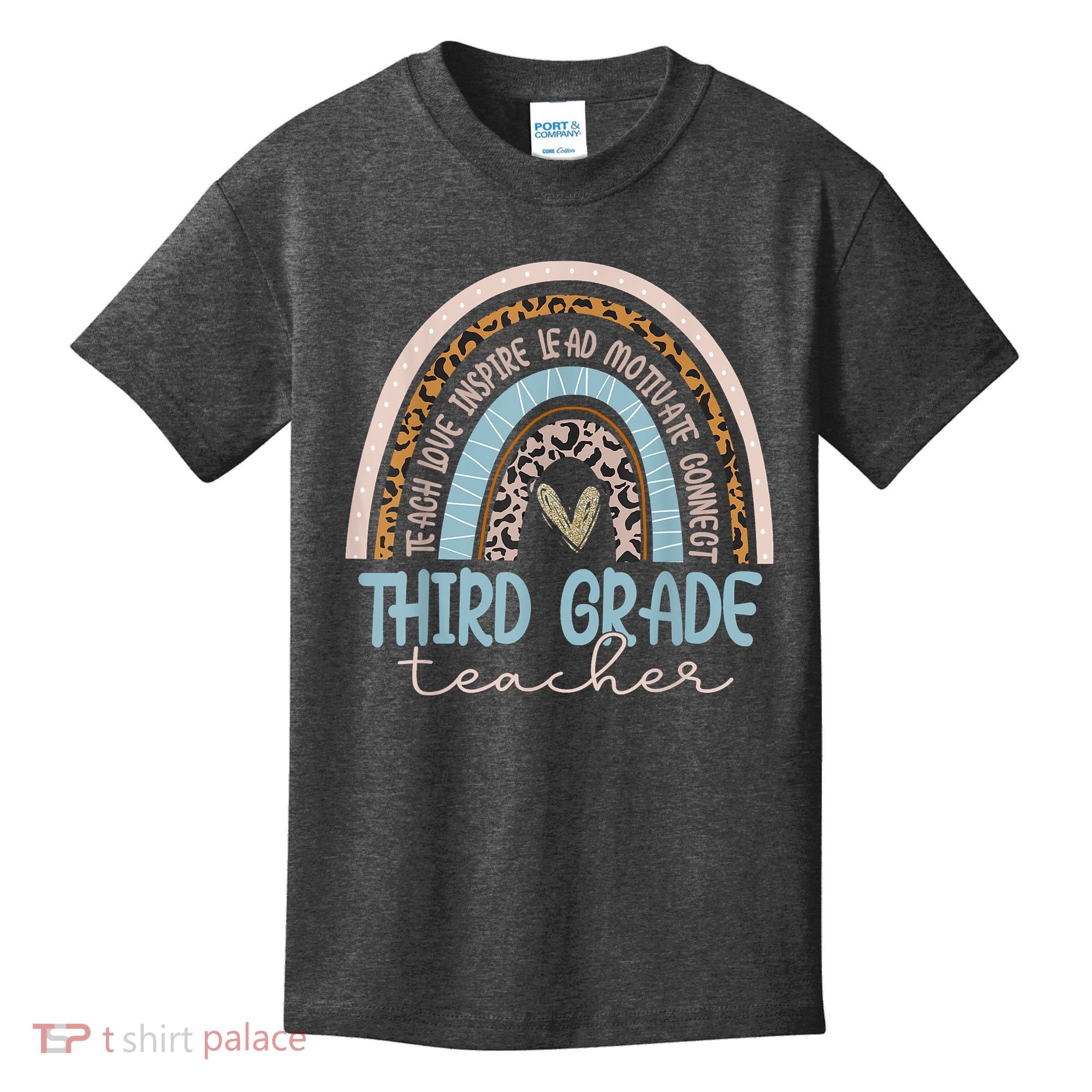 Third Grade Teacher Leopard Rainbow Kids T-Shirt