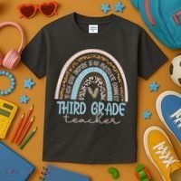 Third Grade Teacher Leopard Rainbow Kids T-Shirt thumb 3
