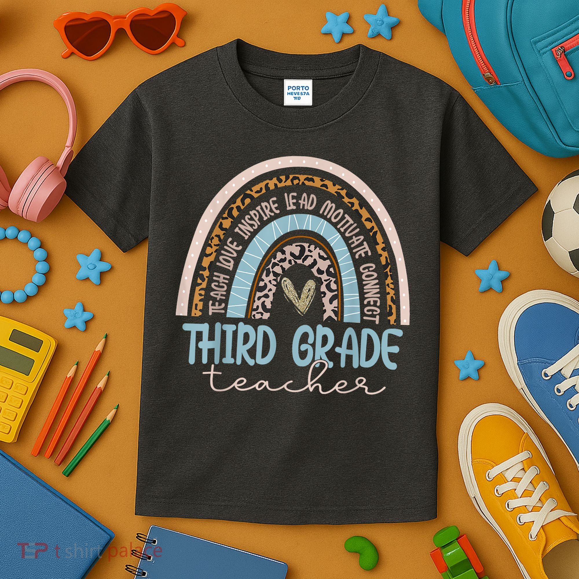 Third Grade Teacher Leopard Rainbow Kids T-Shirt