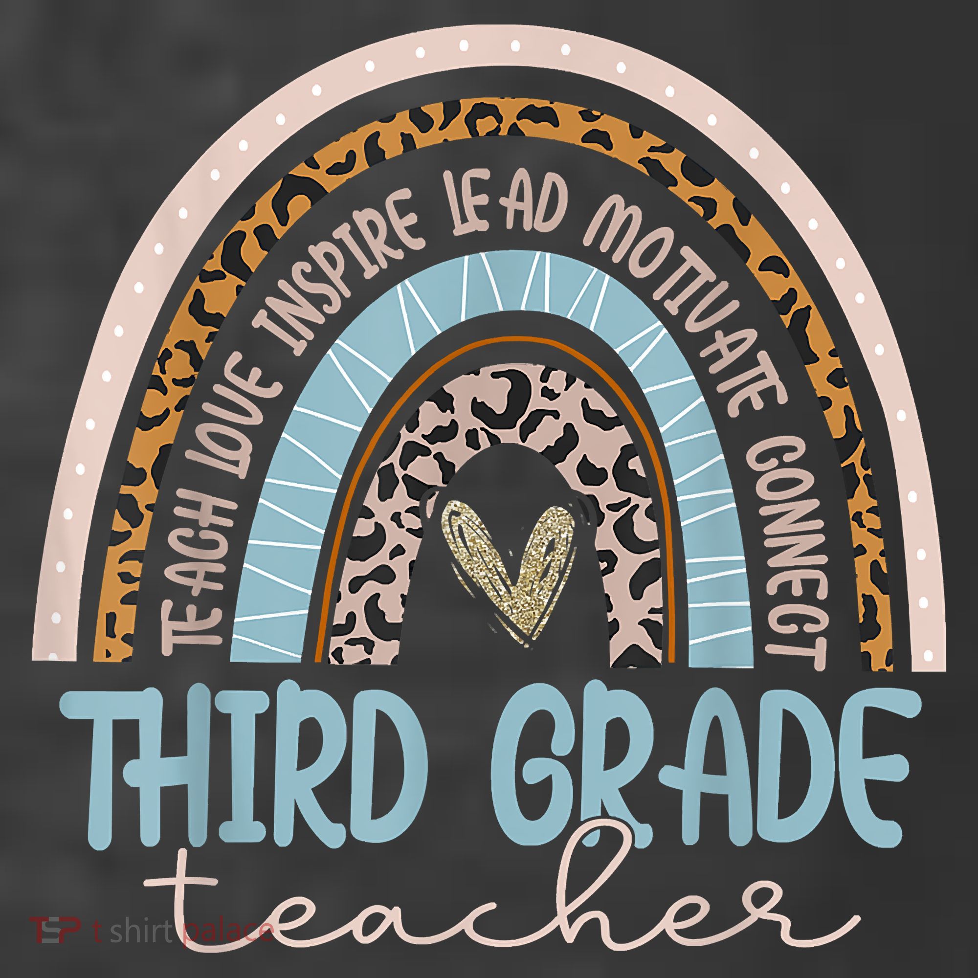 Third Grade Teacher Leopard Rainbow Kids T-Shirt