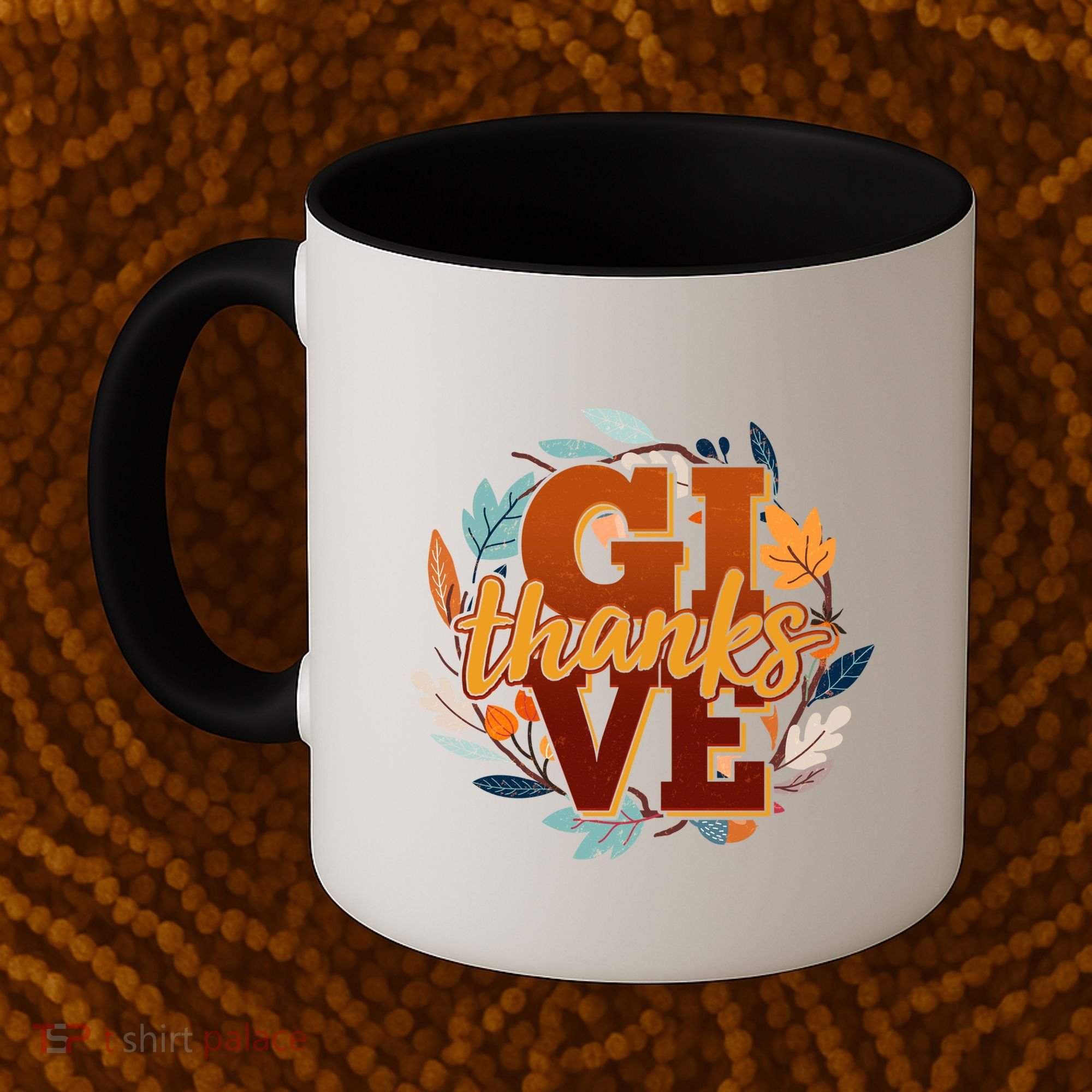 Thanksgiving Give Thanks Autumn Fall Wreath Coffee Mug