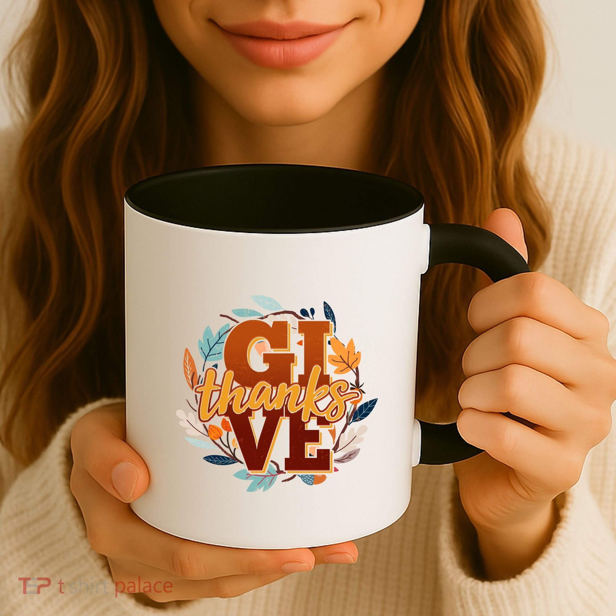 Thanksgiving Give Thanks Autumn Fall Wreath Coffee Mug