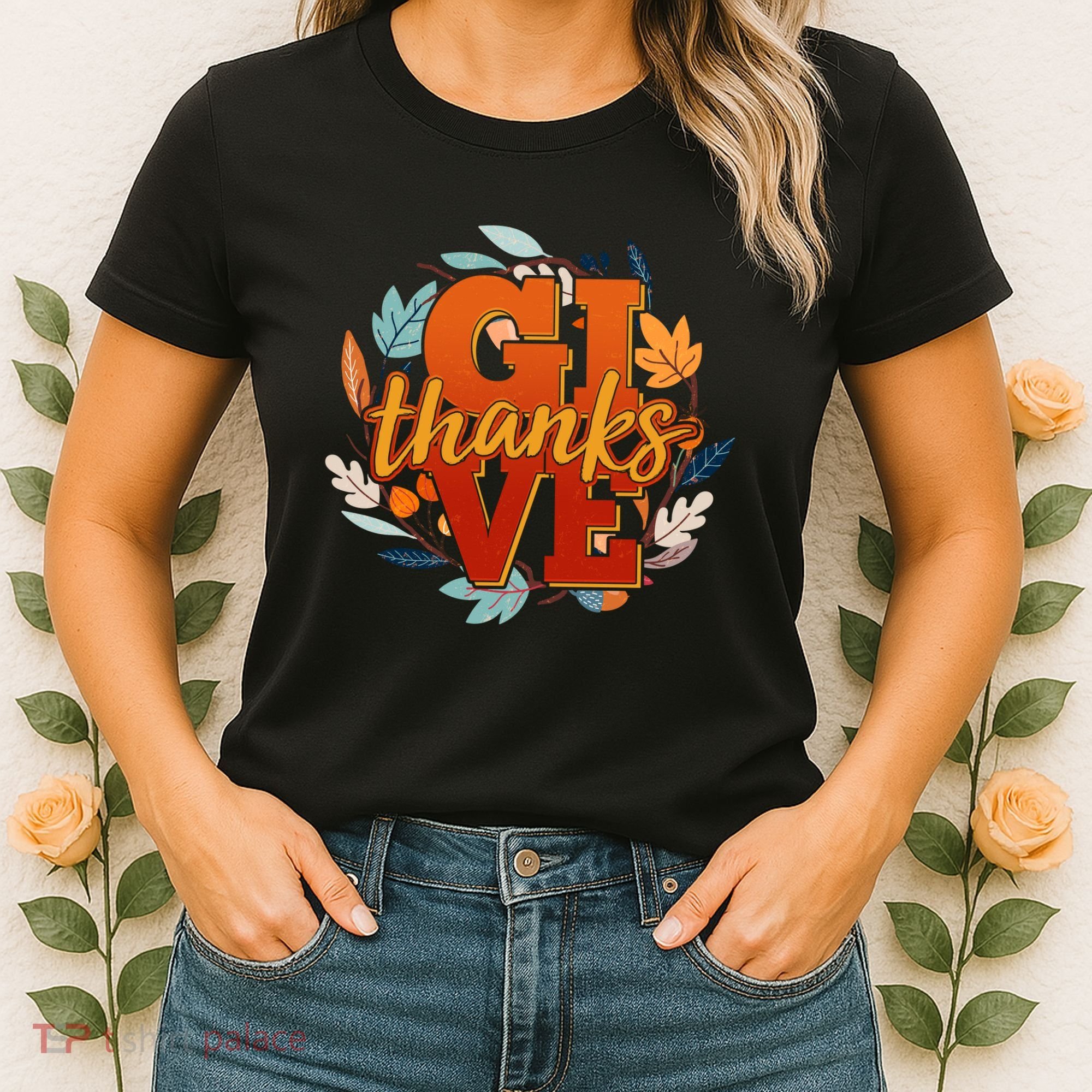 Thanksgiving Give Thanks Autumn Fall Wreath Women's T-Shirt