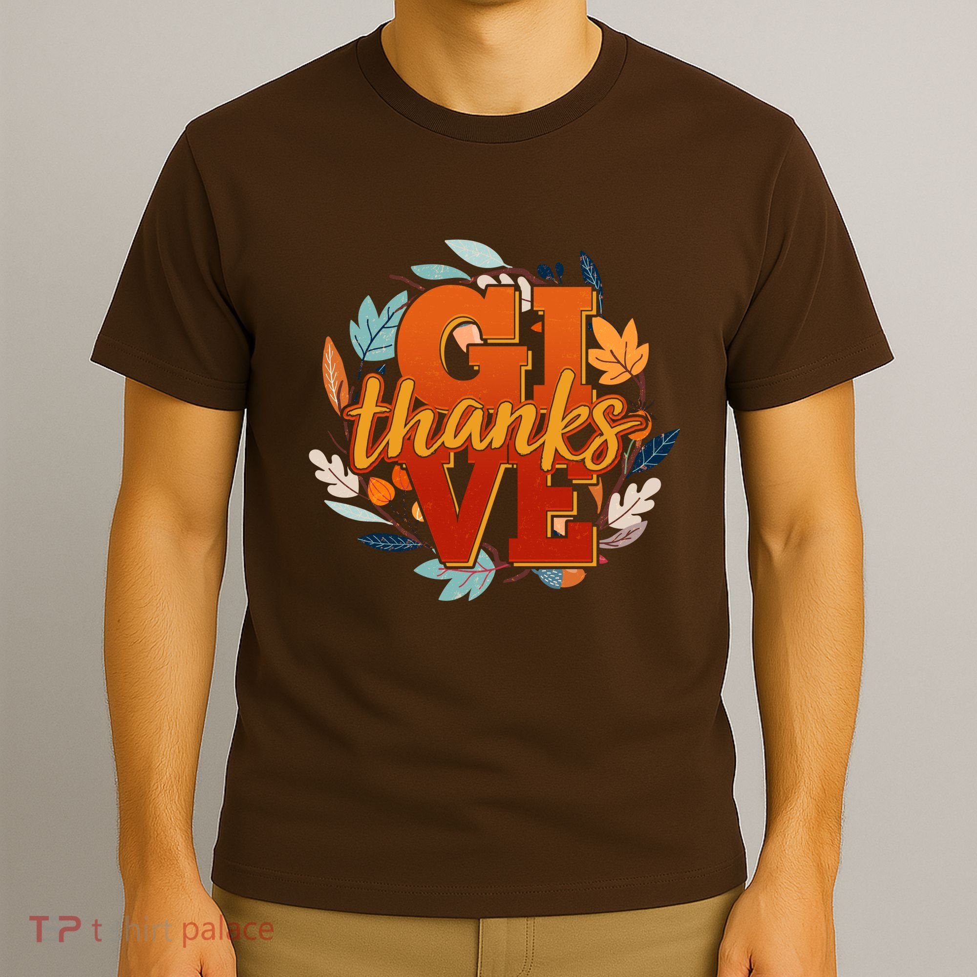 Thanksgiving Give Thanks Autumn Fall Wreath T-Shirt