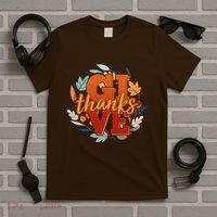 Thanksgiving Give Thanks Autumn Fall Wreath T-Shirt thumb 5