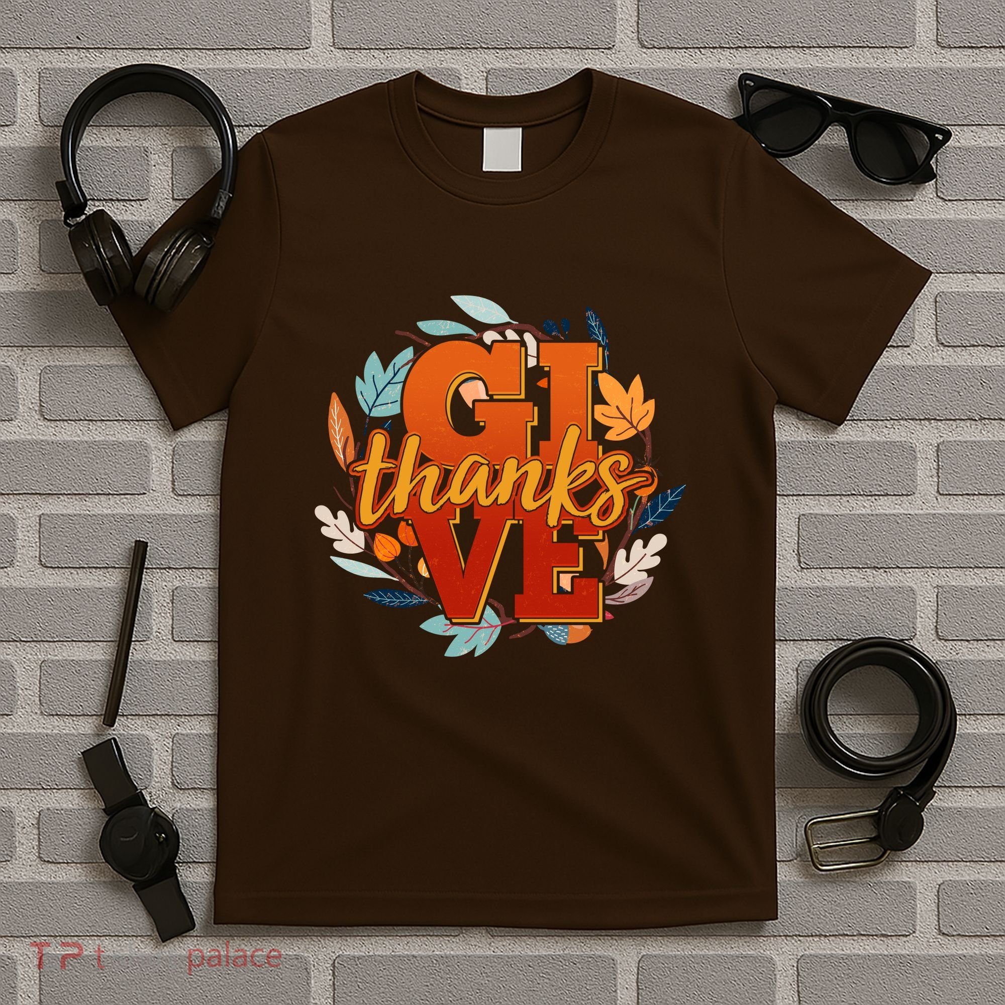 Thanksgiving Give Thanks Autumn Fall Wreath T-Shirt