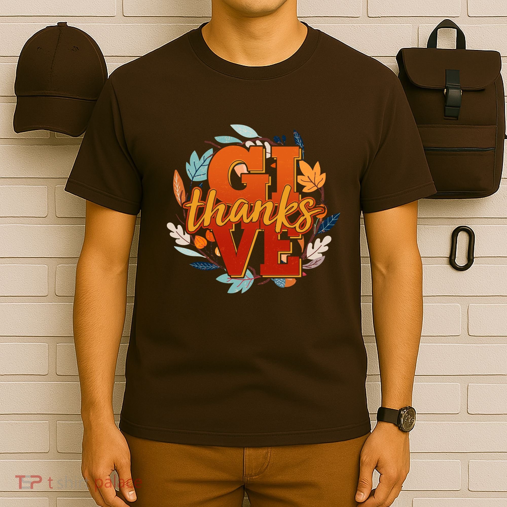 Thanksgiving Give Thanks Autumn Fall Wreath T-Shirt