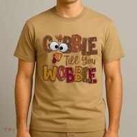 Thanskgiving Gobble Till You Wobble Turkey Face T-Shirt thumb 3
