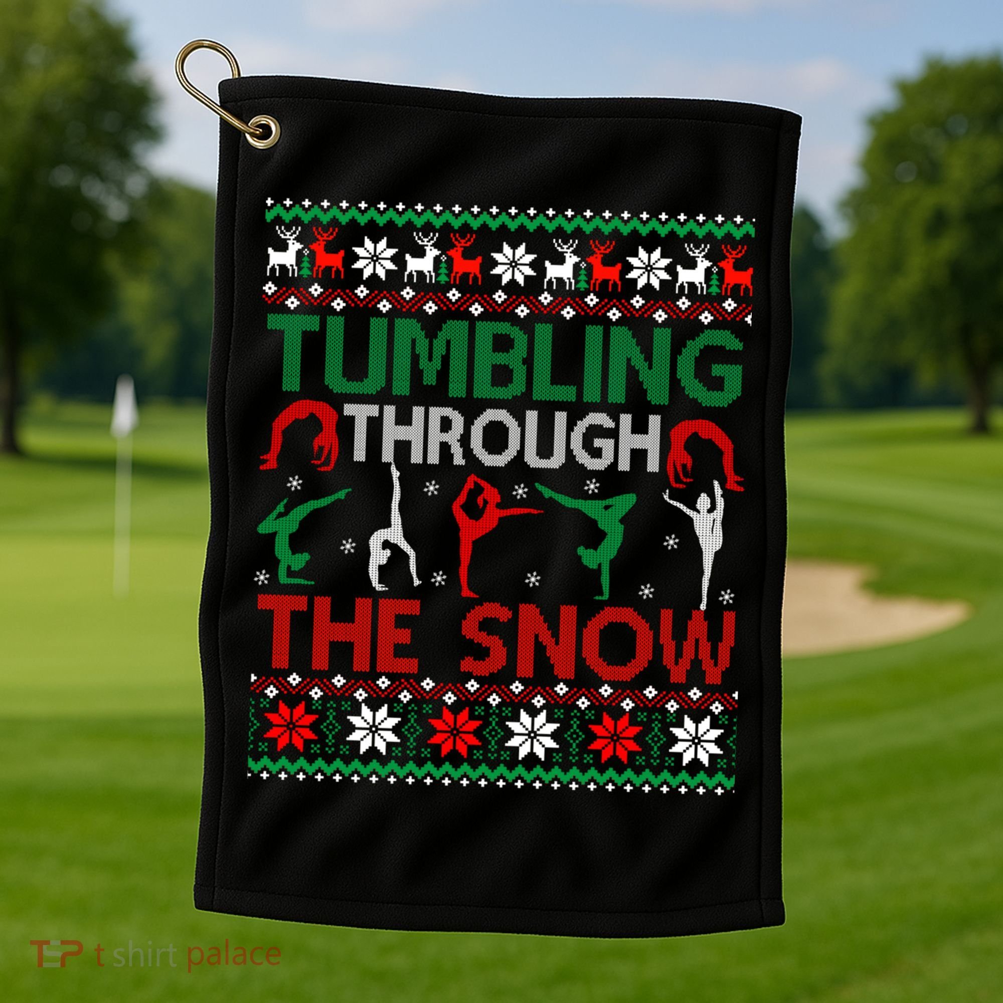 Tumbling Gymnastics Ugly Christmas Party Cool Gift Golf Towel