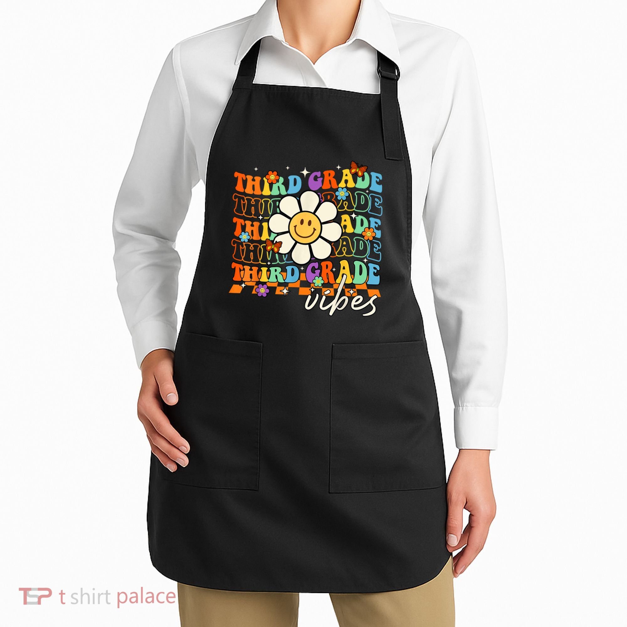 Third Grade Vibes Groovy Back To School Team 3rd Grade Apron