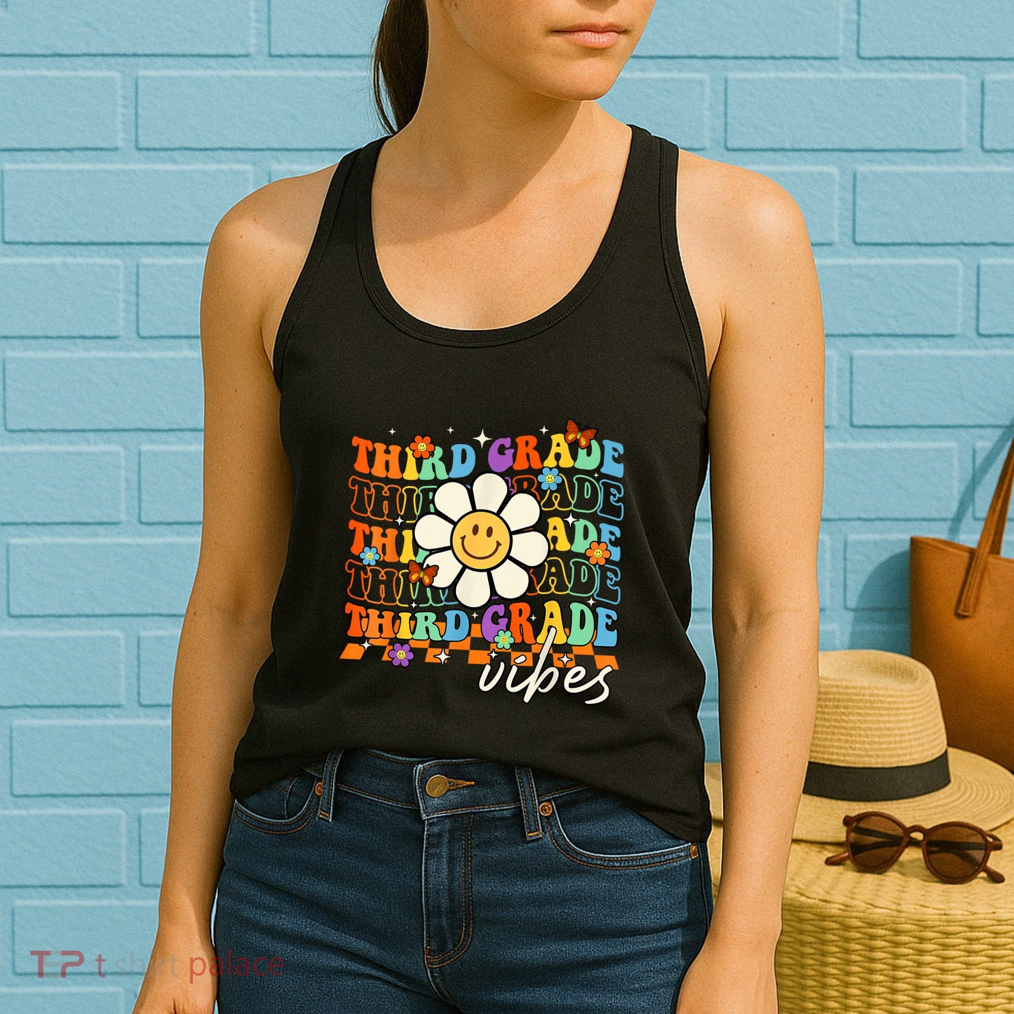 Third Grade Vibes Groovy Back To School Team 3rd Grade Women's Tank Top