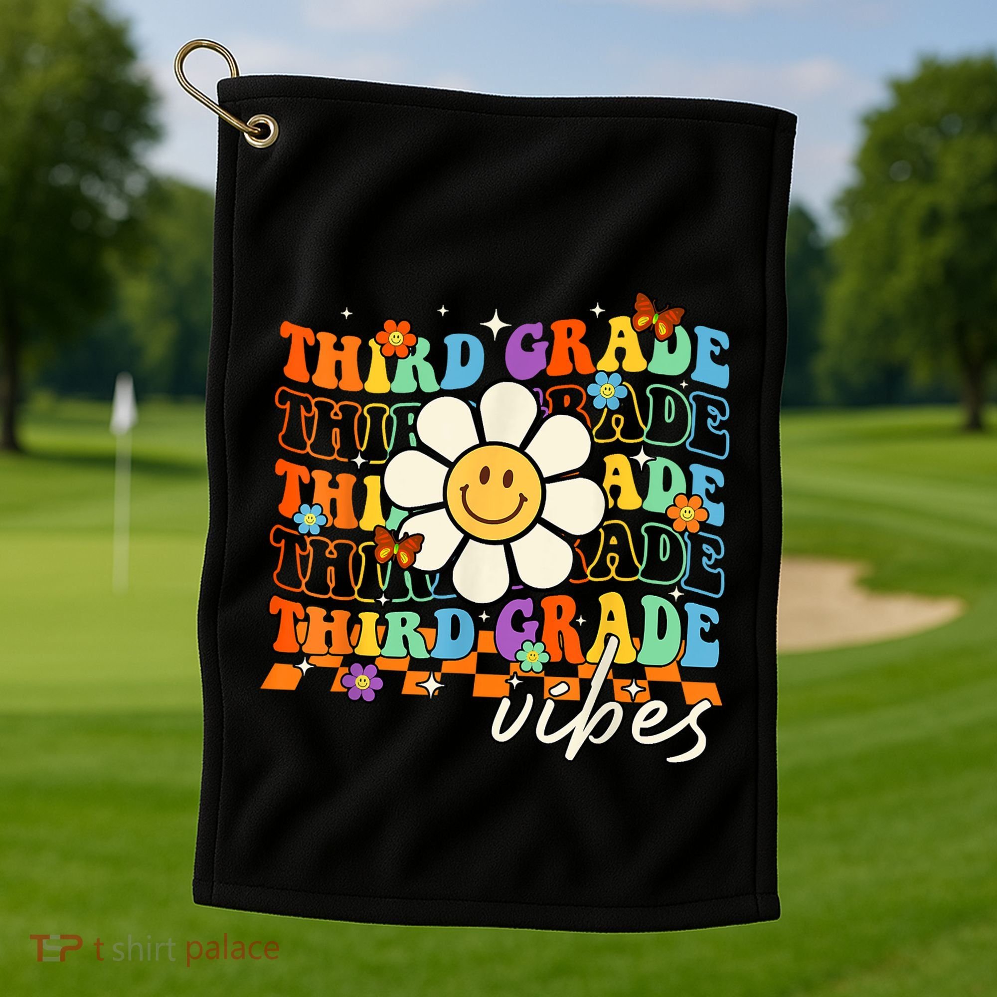 Third Grade Vibes Groovy Back To School Team 3rd Grade Golf Towel