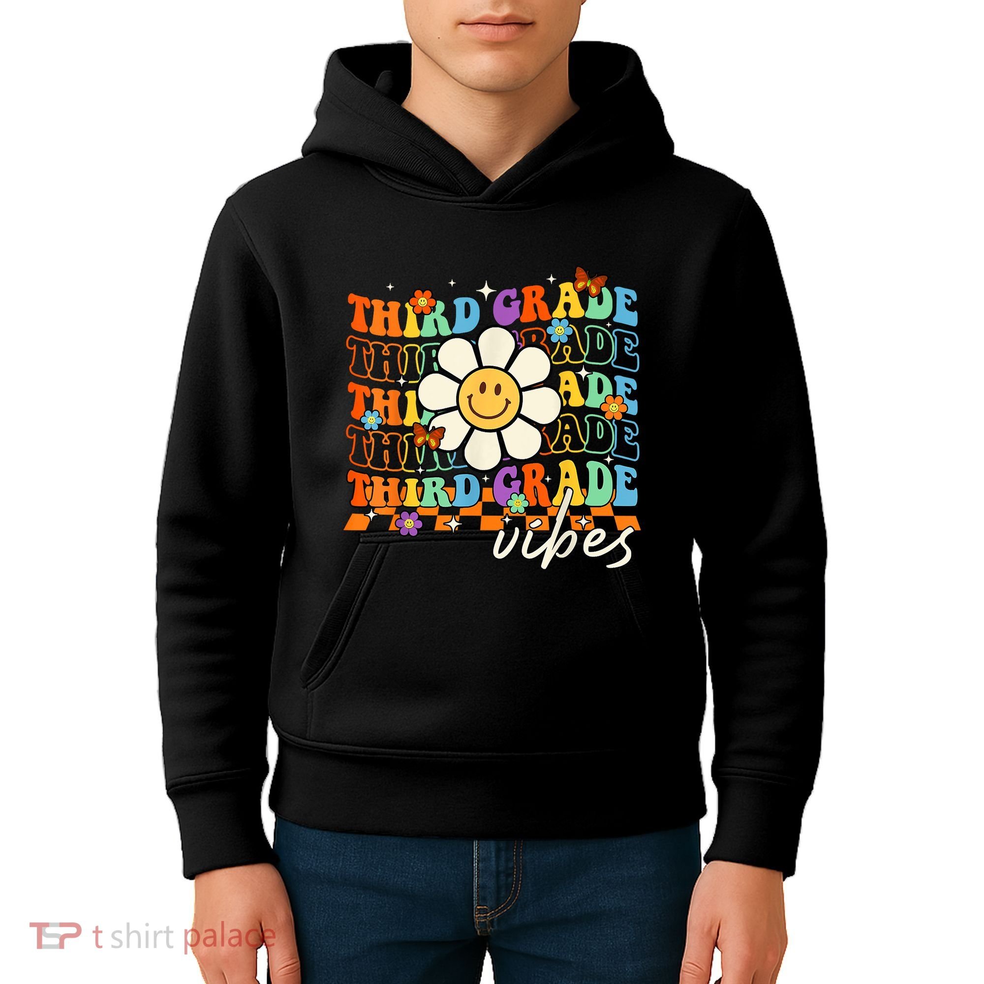 Third Grade Vibes Groovy Back To School Team 3rd Grade Kids Hoodie