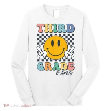Third Grade Vibes Retro Smile Back To School 3rd Grade Team Long Sleeve Shirt