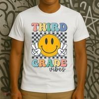 Third Grade Vibes Retro Smile Back To School 3rd Grade Team T-Shirt thumb 3