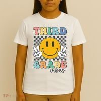 Third Grade Vibes Retro Smile Back To School 3rd Grade Team T-Shirt thumb 4