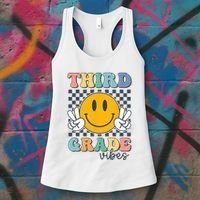 Third Grade Vibes Retro Smile Back To School 3rd Grade Team Women's Tank Top thumb 3