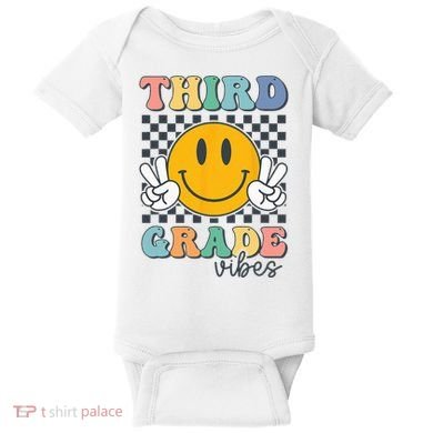 Third Grade Vibes Retro Smile Back To School 3rd Grade Team Baby Bodysuit