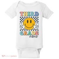 Third Grade Vibes Retro Smile Back To School 3rd Grade Team Baby Bodysuit thumb 0