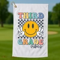 Third Grade Vibes Retro Smile Back To School 3rd Grade Team Golf Towel thumb 1