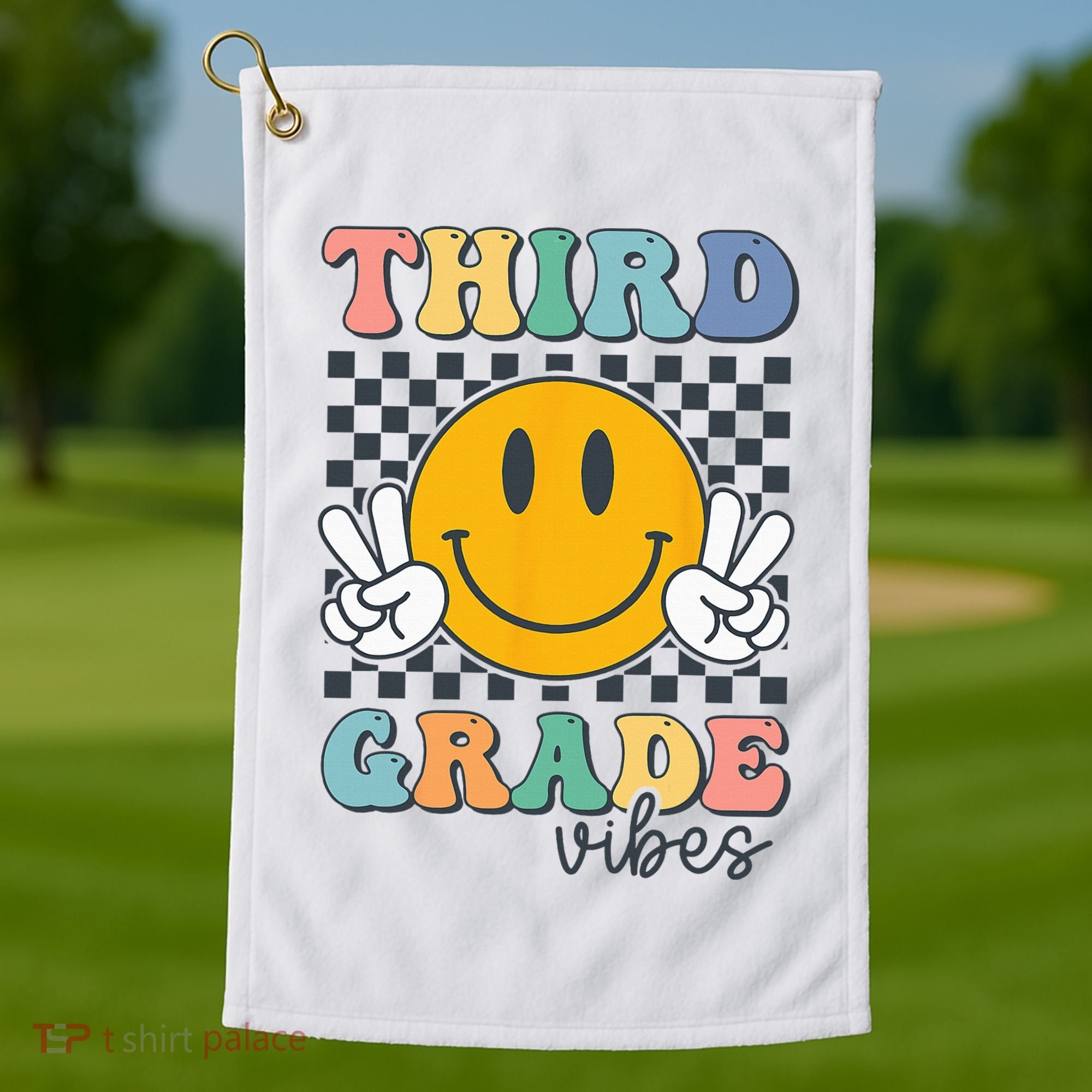 Third Grade Vibes Retro Smile Back To School 3rd Grade Team Golf Towel