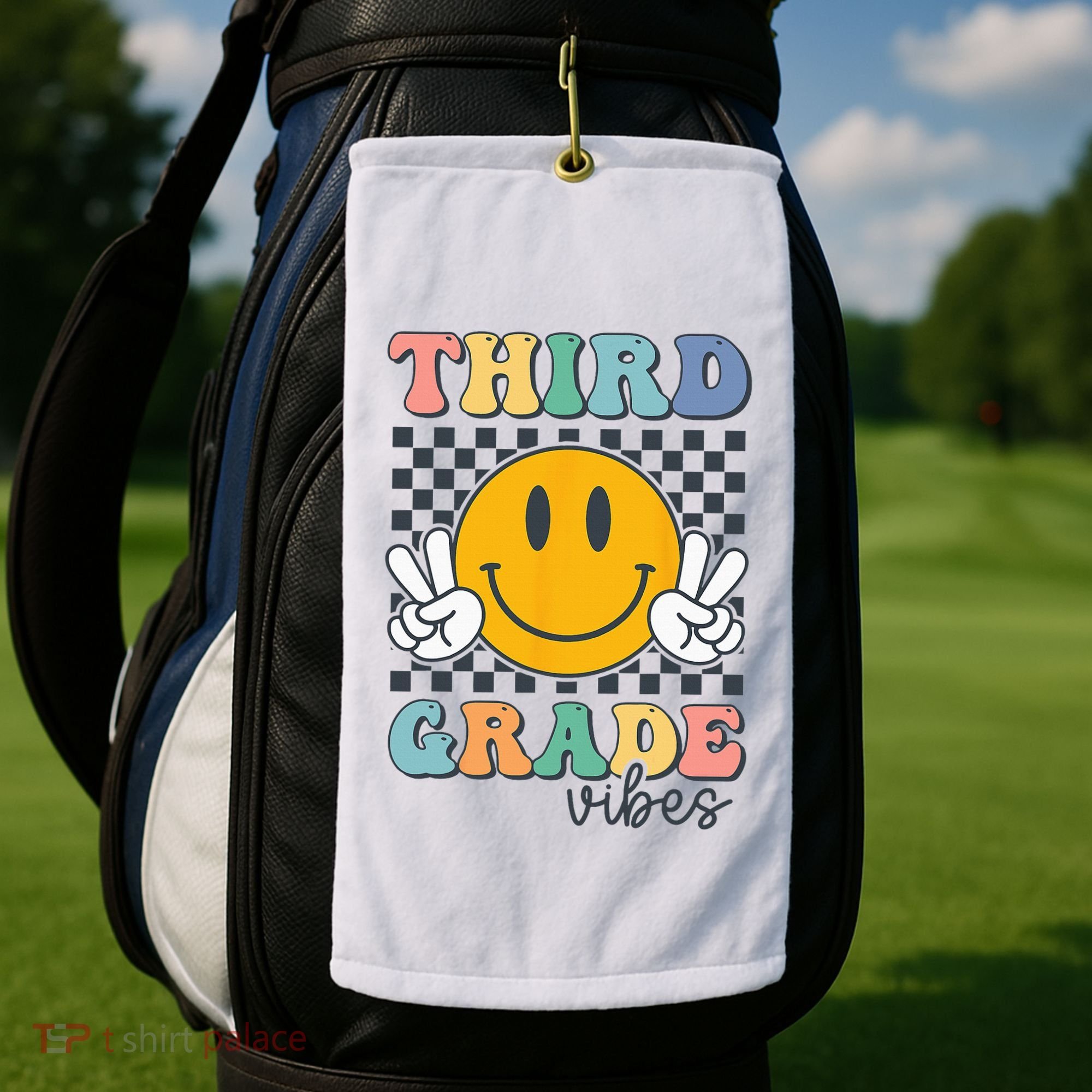 Third Grade Vibes Retro Smile Back To School 3rd Grade Team Golf Towel