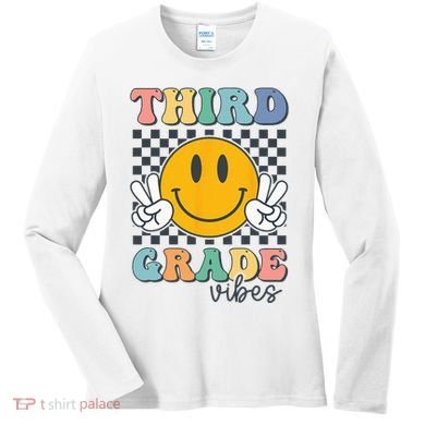 Third Grade Vibes Retro Smile Back To School 3rd Grade Team Women's Long Sleeve Shirt