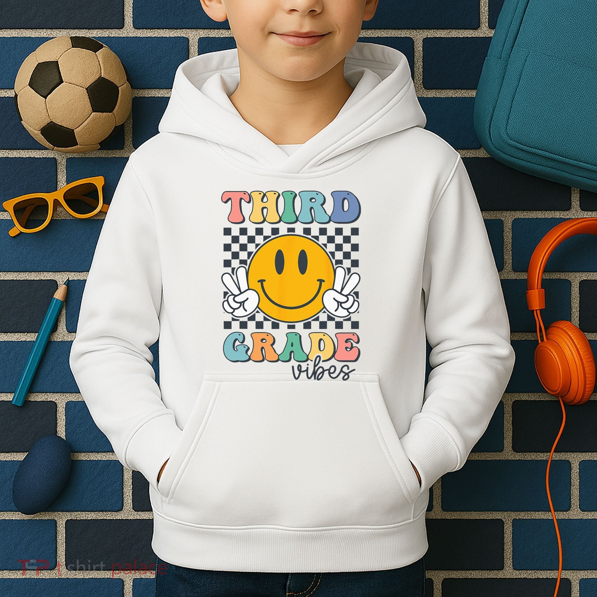 Third Grade Vibes Retro Smile Back To School 3rd Grade Team Kids Hoodie