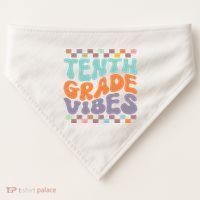 Tenth Grade Vibes Retro Groovy 10th Grade Back To School USA-Made Doggie Bandana thumb 0