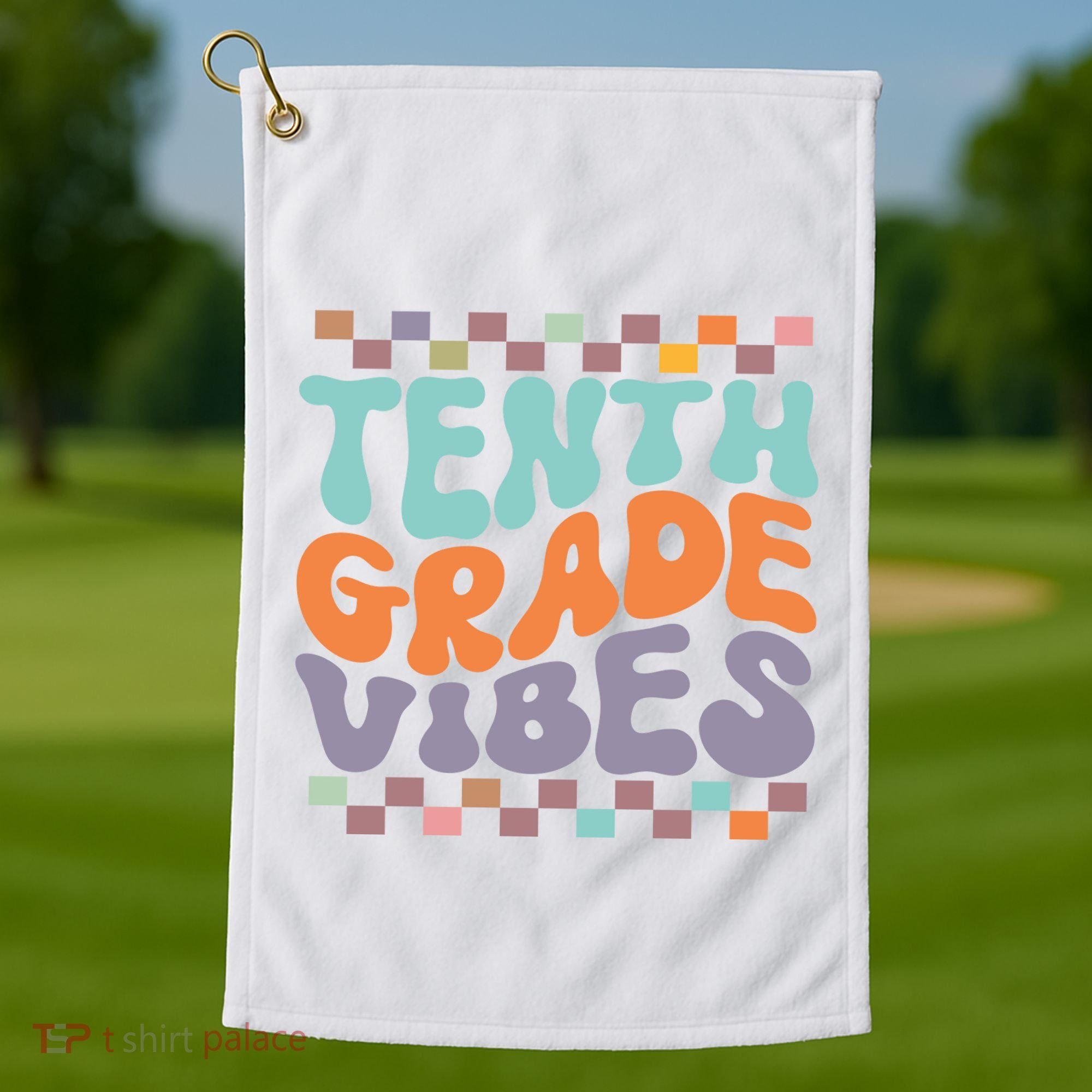 Tenth Grade Vibes Retro Groovy 10th Grade Back To School Golf Towel