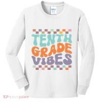 Tenth Grade Vibes Retro Groovy 10th Grade Back To School Kids Long Sleeve Shirt thumb 0