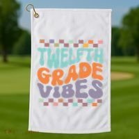 Twelfth Grade Vibes Retro Groovy 12th Grade Back To School Golf Towel thumb 1
