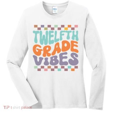 Twelfth Grade Vibes Retro Groovy 12th Grade Back To School Women's Long Sleeve Shirt
