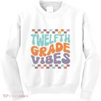 Twelfth Grade Vibes Retro Groovy 12th Grade Back To School Kids Sweatshirt thumb 0
