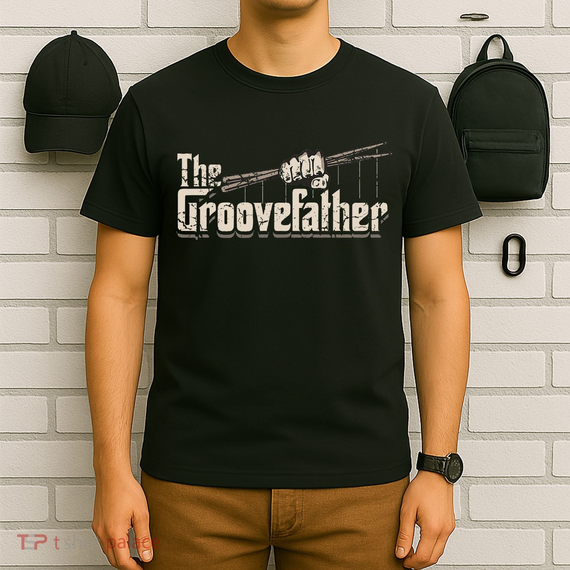 The Groovefather Vintage Drums Drumming Gifts Band Drummer T-Shirt