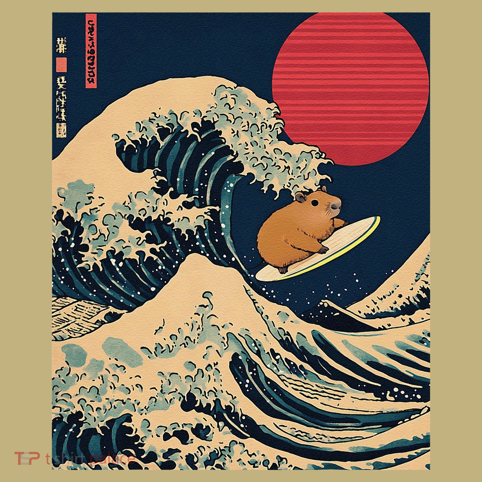 The Great Wave Off Kanagawa Capybara Surfing Japanese Otaku Sweatshirt