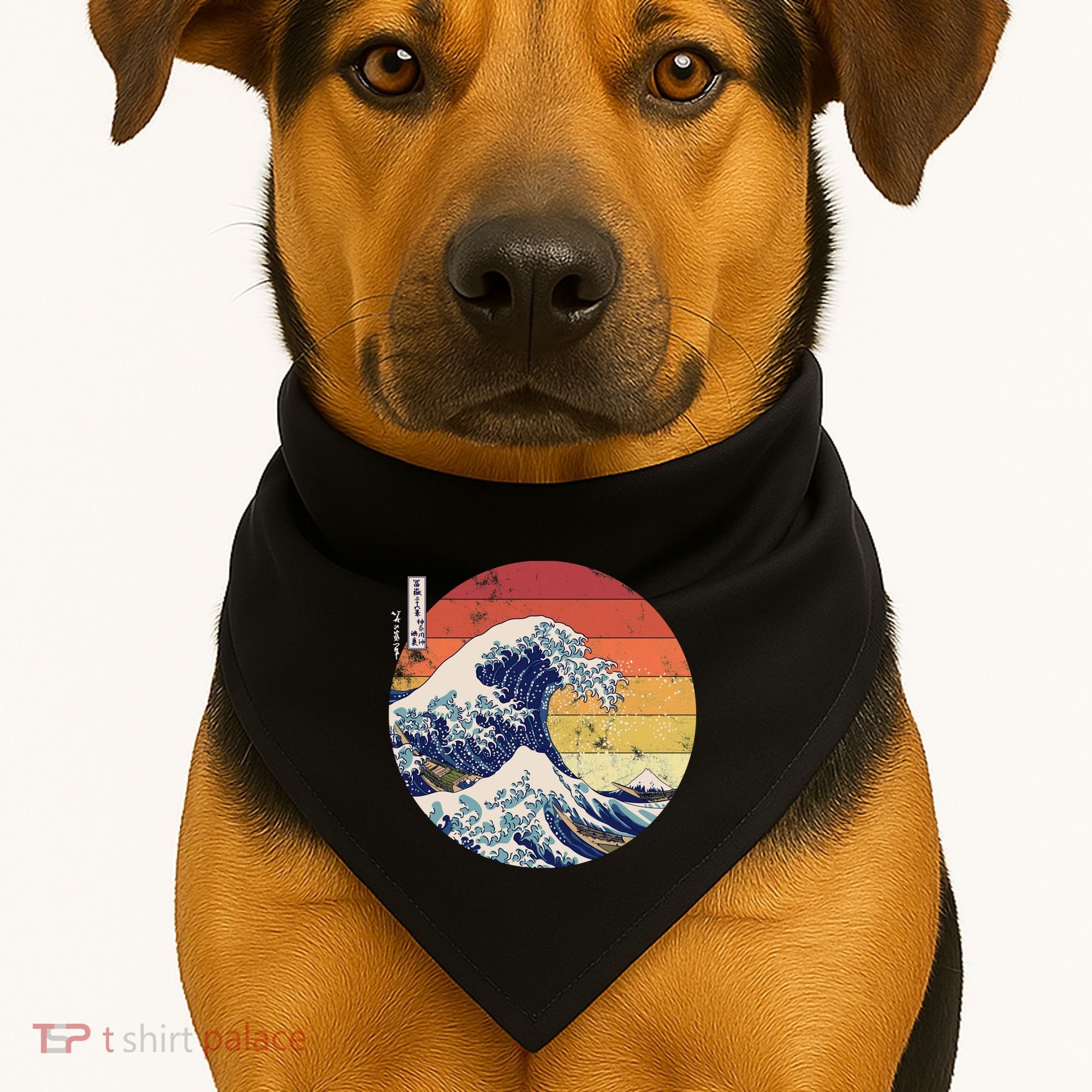The Great Wave Kanagawa Hokusai Japanese Retro USA-Made Doggie Bandana