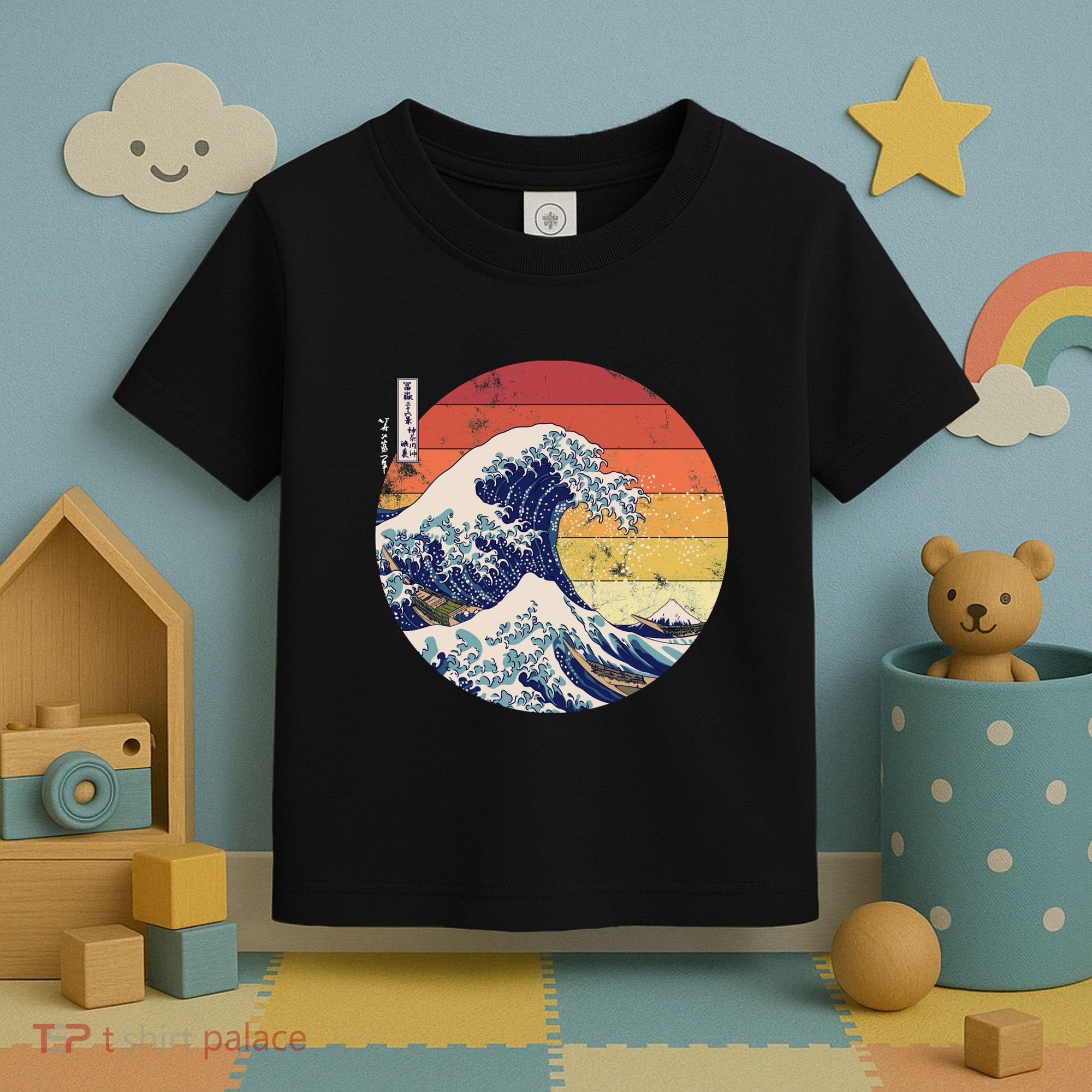The Great Wave Kanagawa Hokusai Japanese Retro Toddler T-Shirt