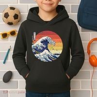 The Great Wave Kanagawa Hokusai Japanese Retro Kids Hoodie thumb 2