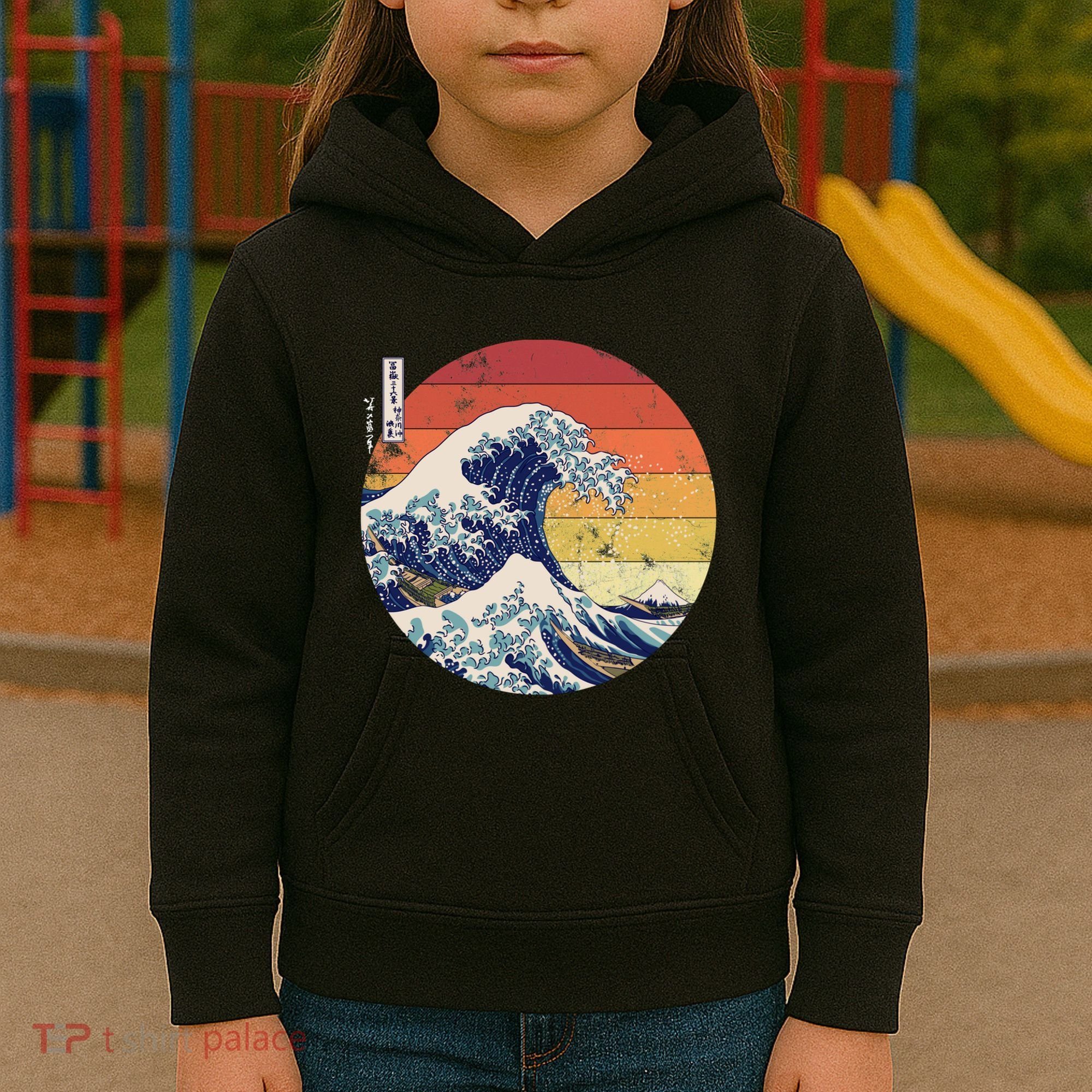 The Great Wave Kanagawa Hokusai Japanese Retro Kids Hoodie