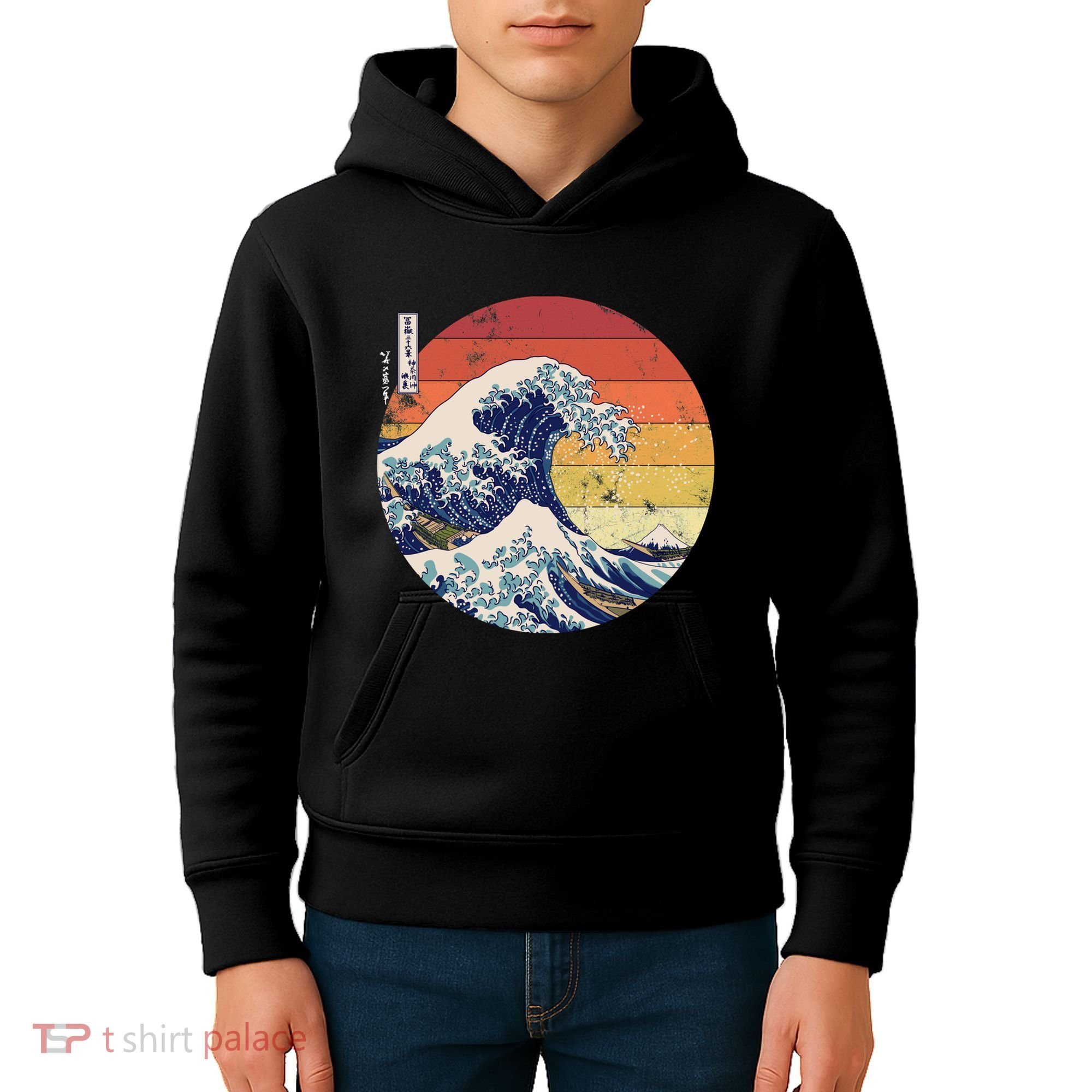 The Great Wave Kanagawa Hokusai Japanese Retro Kids Hoodie