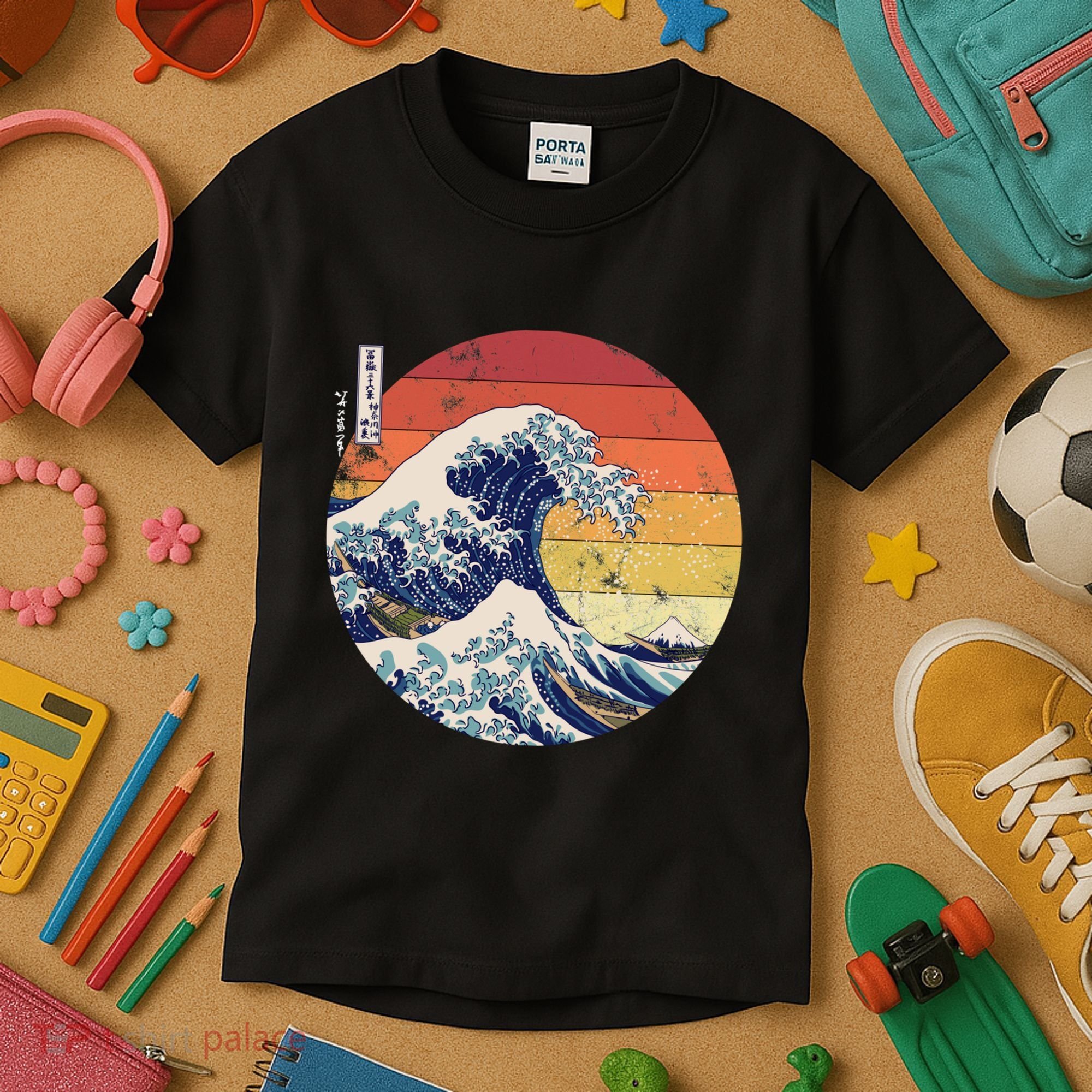 The Great Wave Kanagawa Hokusai Japanese Retro Kids T-Shirt